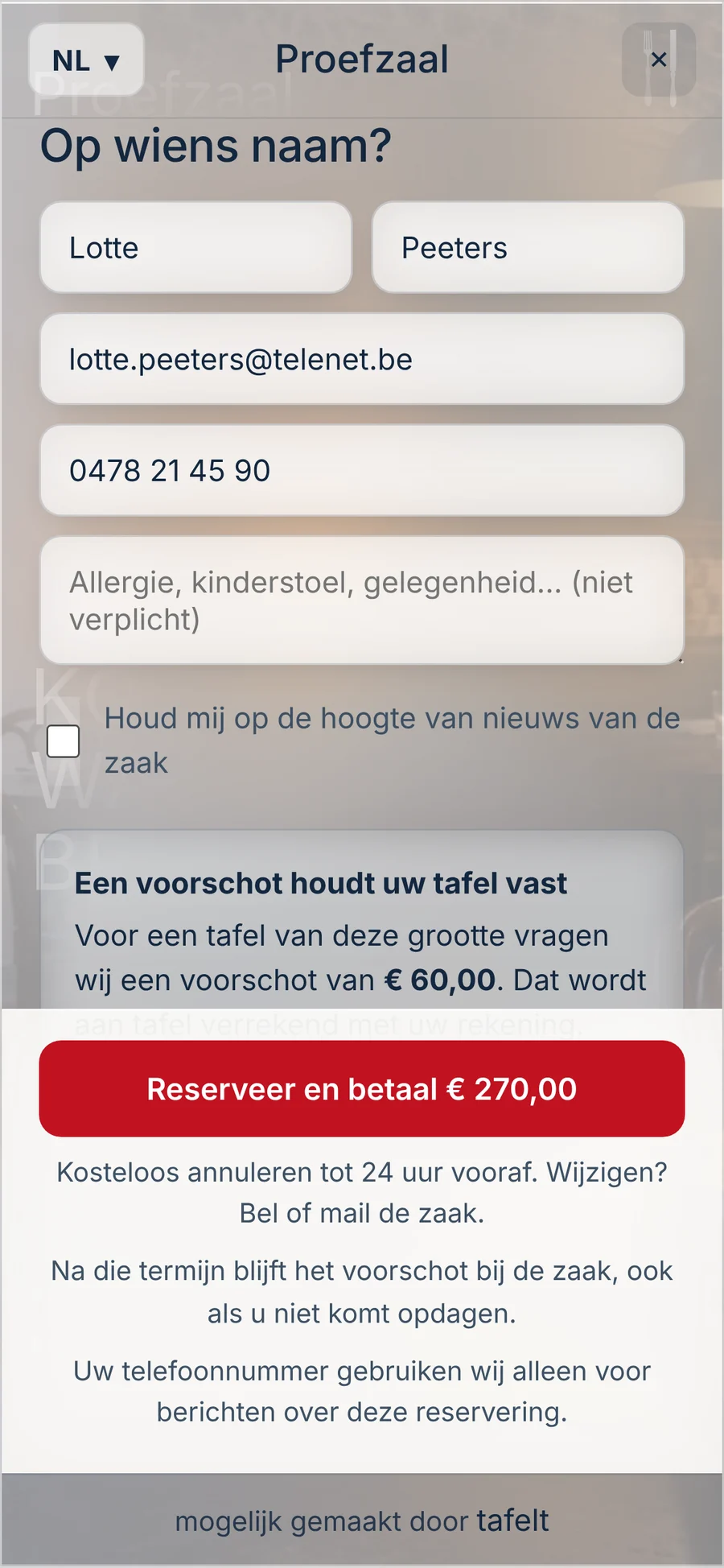 De boekflow van de gast, met voorschot