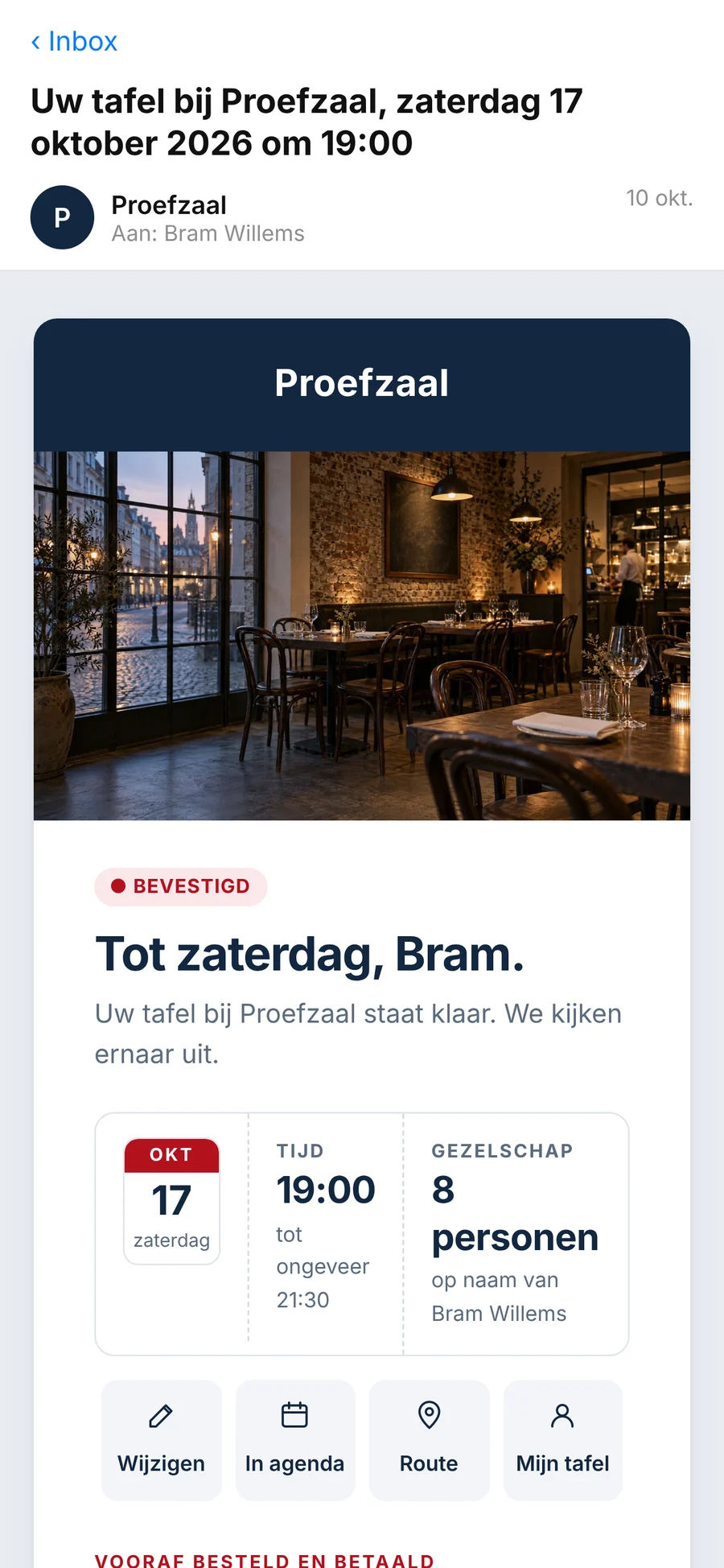 De bevestiging die Bram krijgt: van Proefzaal, met haar naam en haar foto bovenaan